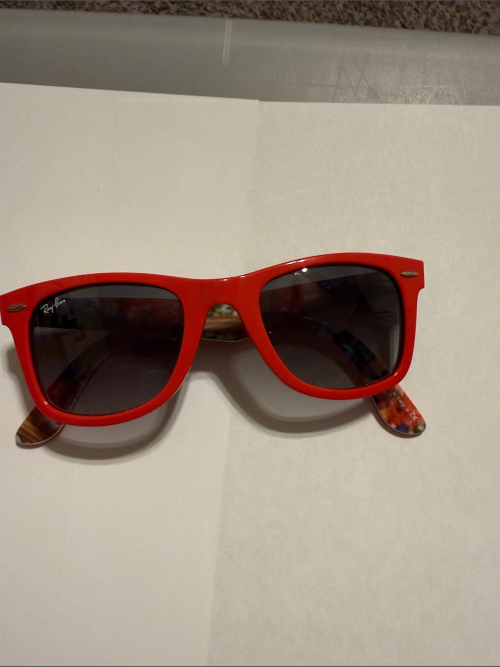 Ray-Ban Red Wayfarer-Style Sunglasses with floral Patterned inside